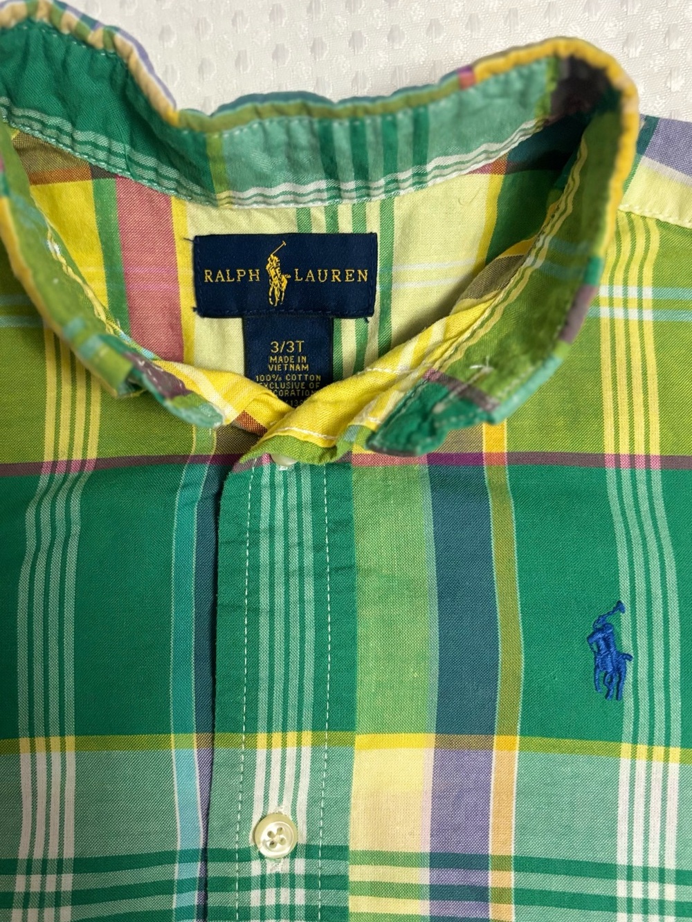 Ralph Lauren Green Yellow Plaid Button-Down Shirt boys 3T